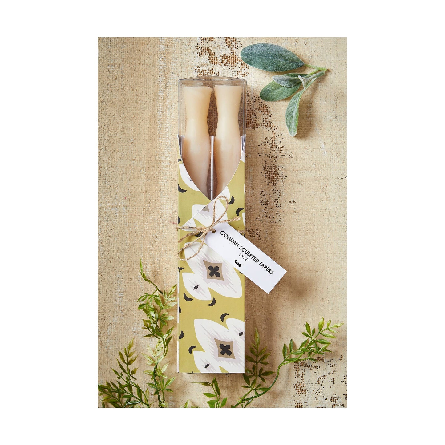 Column Sculpted Tapers Set of 2 Ivory Paraffin Wax