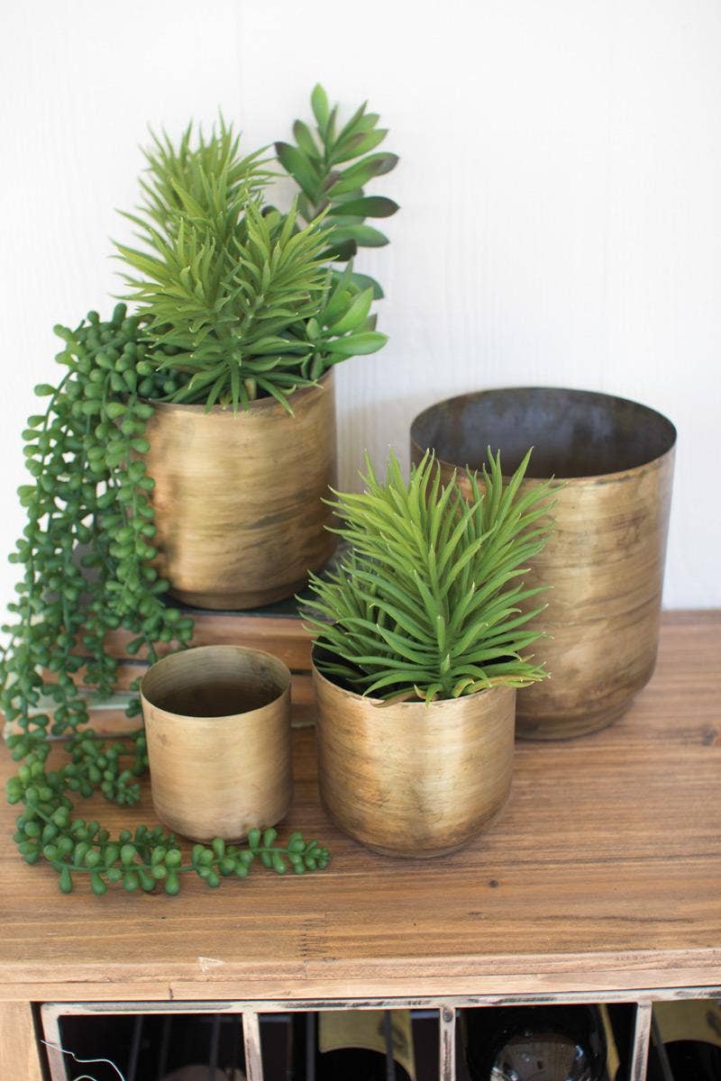 Metal Aged Brass Flower Pot – Medium (4"d x 4"t)