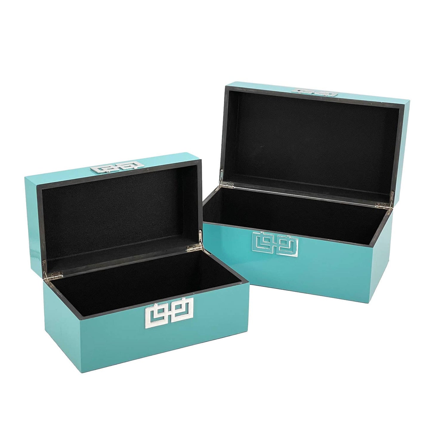 Wood Storage Box Gift Box Set of 2 - Teal & Silver