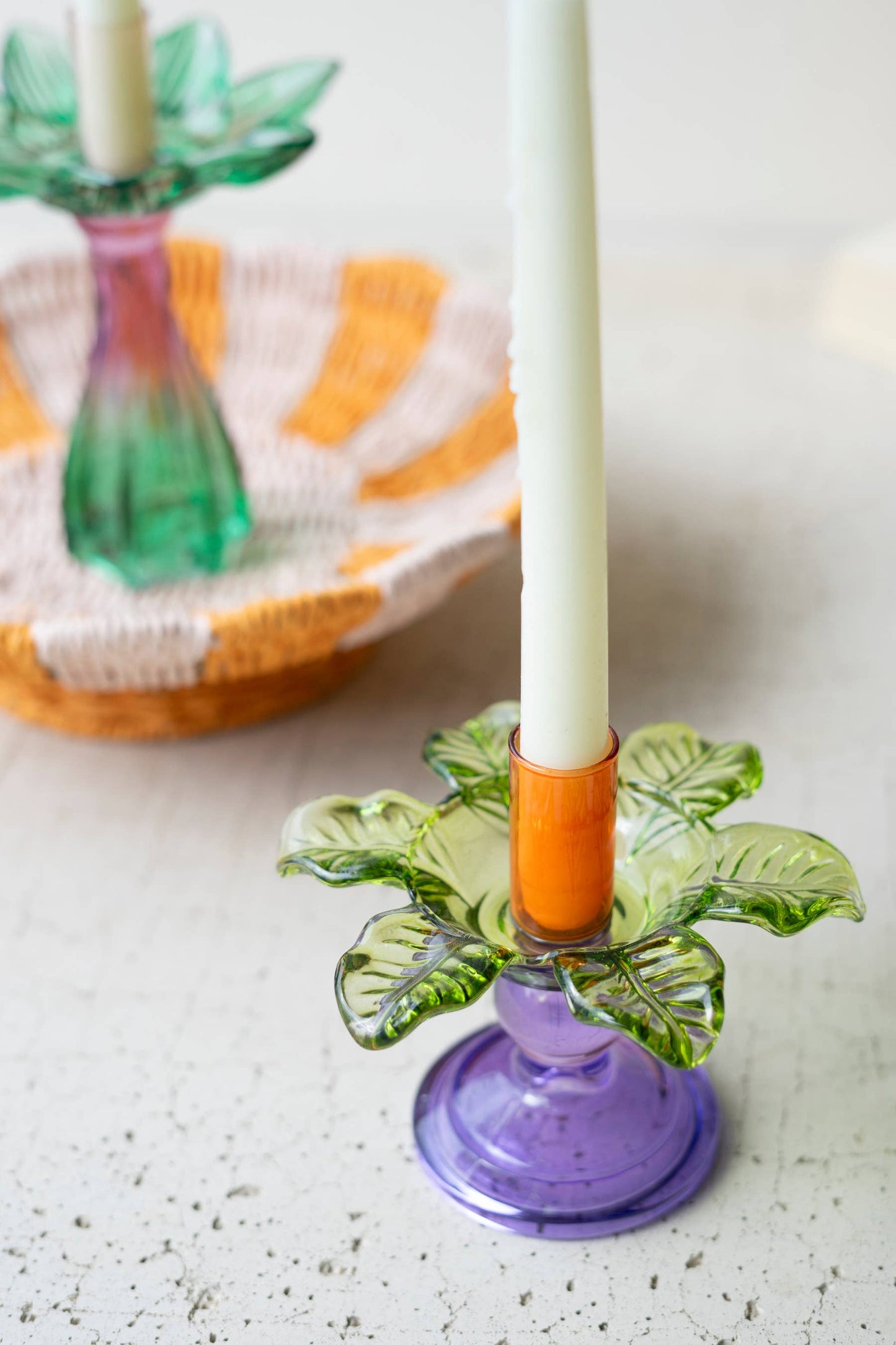 Colored Glass Flower Taper Candle Holder