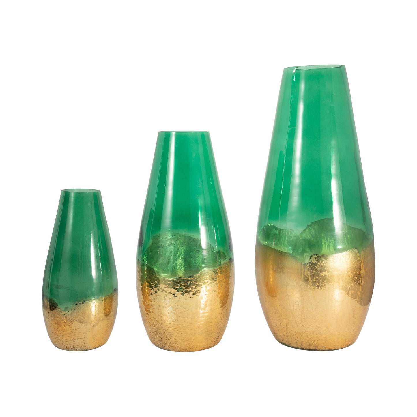 Glass Modern Gold Dipped Decorative Vase - Green, 19 in.