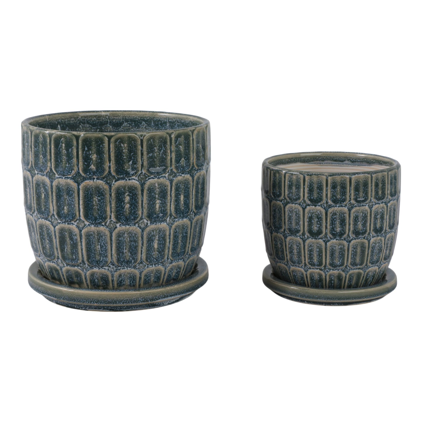 Plant Pot - Blue Ceramic Squoval in Saucer, 8 in.