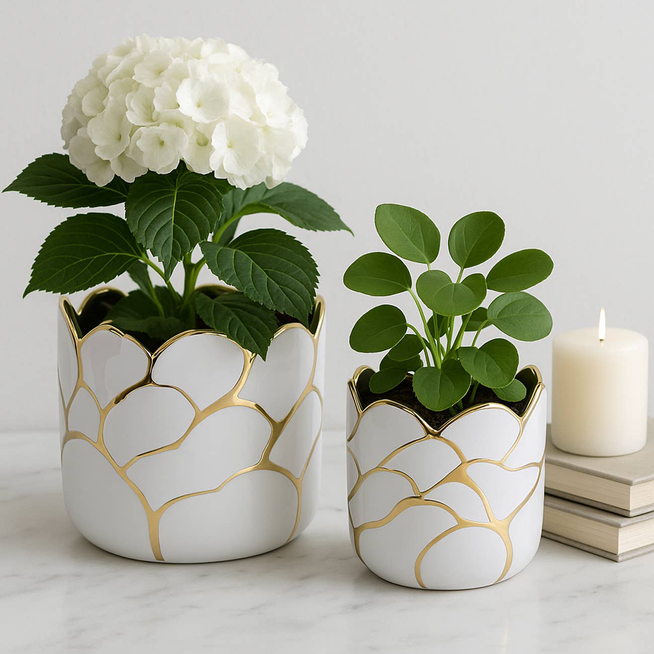 Resin Embossed Clouds Planters Set of 2 - White, 6/7 in.