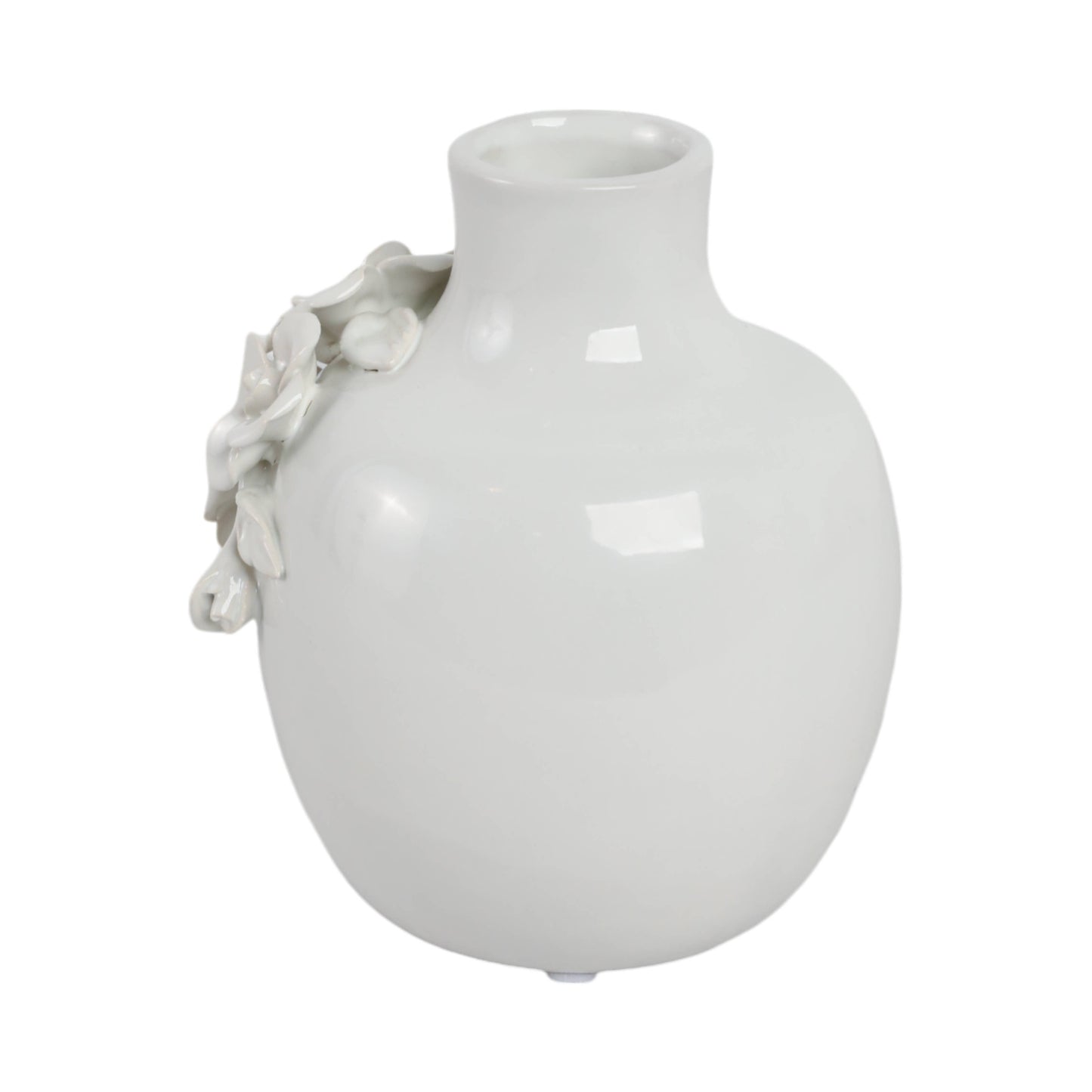 Decorative Vase - Cream Ceramic Rose Applique Bud, 6 in.