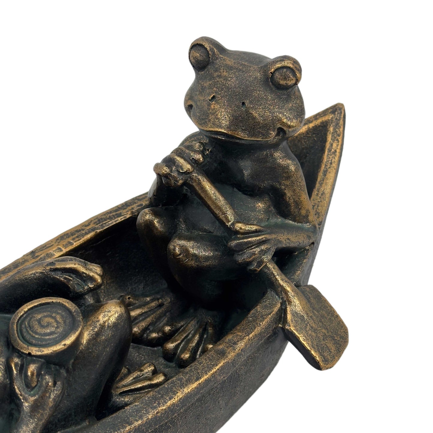 14" Rowing Frogs Copper-Look Resin Garden Statue