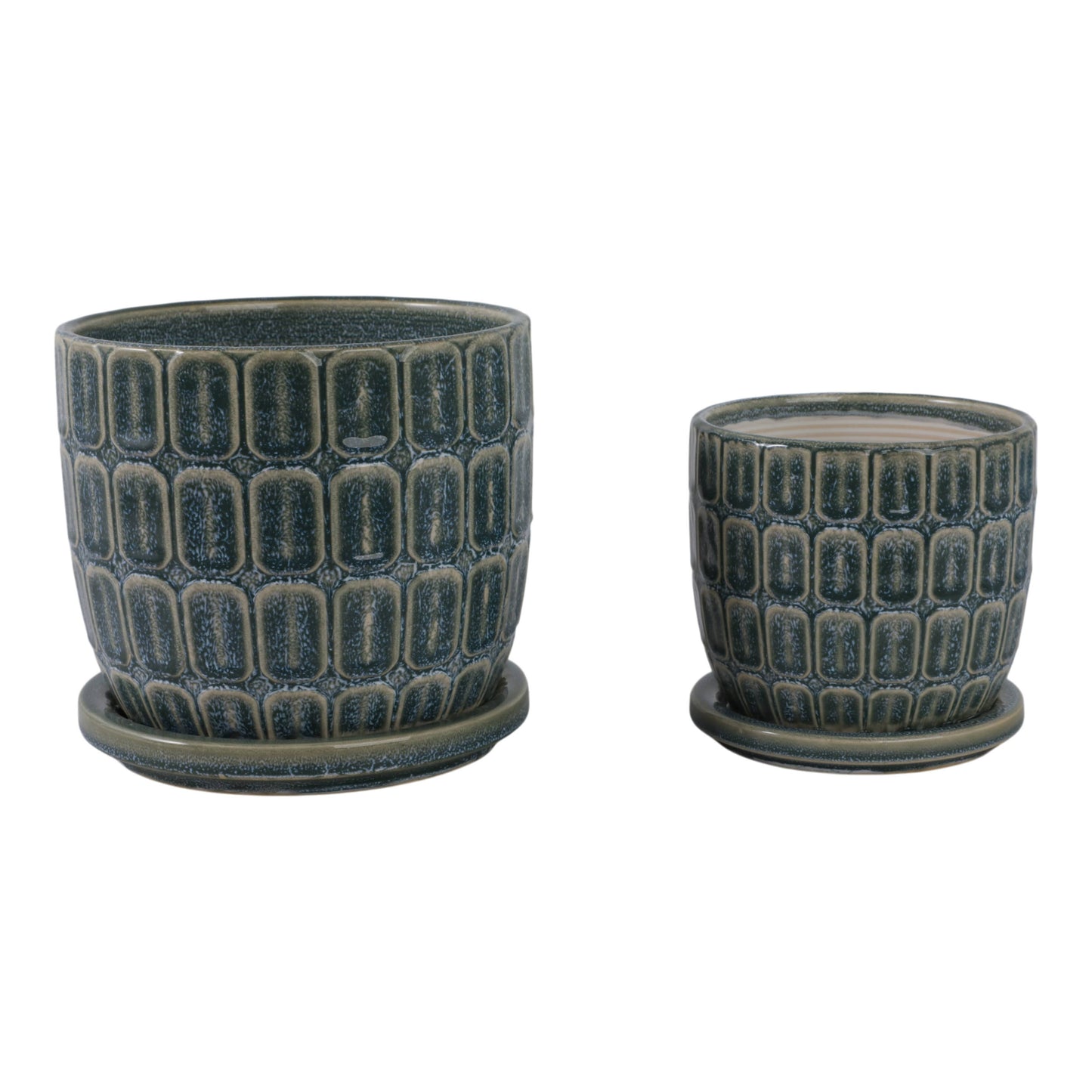 Plant Pot - Blue Ceramic Squoval in Saucer, 8 in.