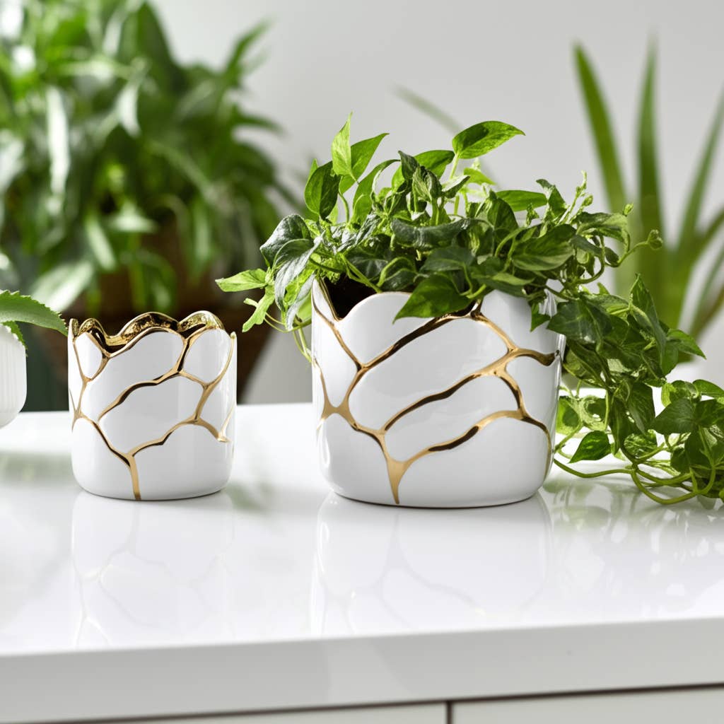 Resin Embossed Clouds Planters Set of 2 - White, 6/7 in.