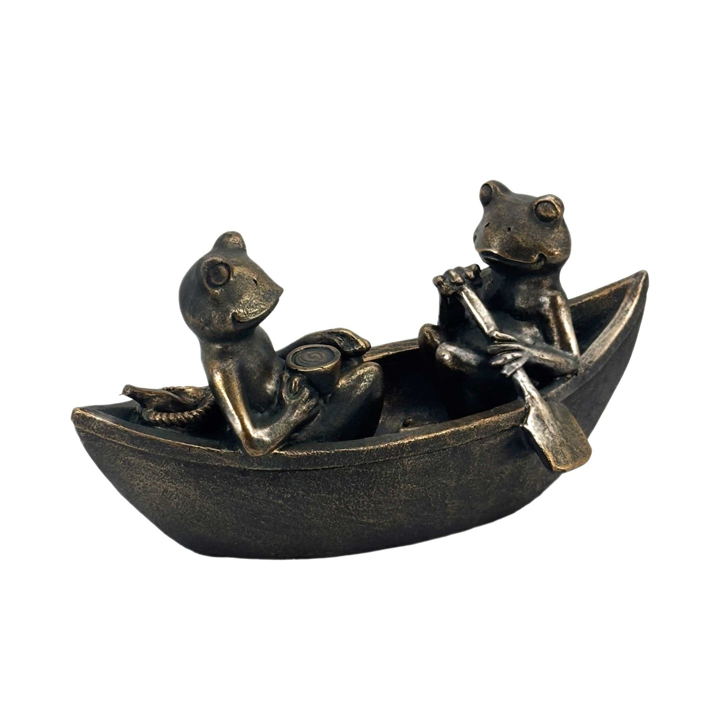 14" Rowing Frogs Copper-Look Resin Garden Statue