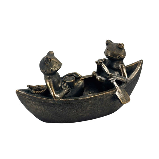 14" Rowing Frogs Copper-Look Resin Garden Statue
