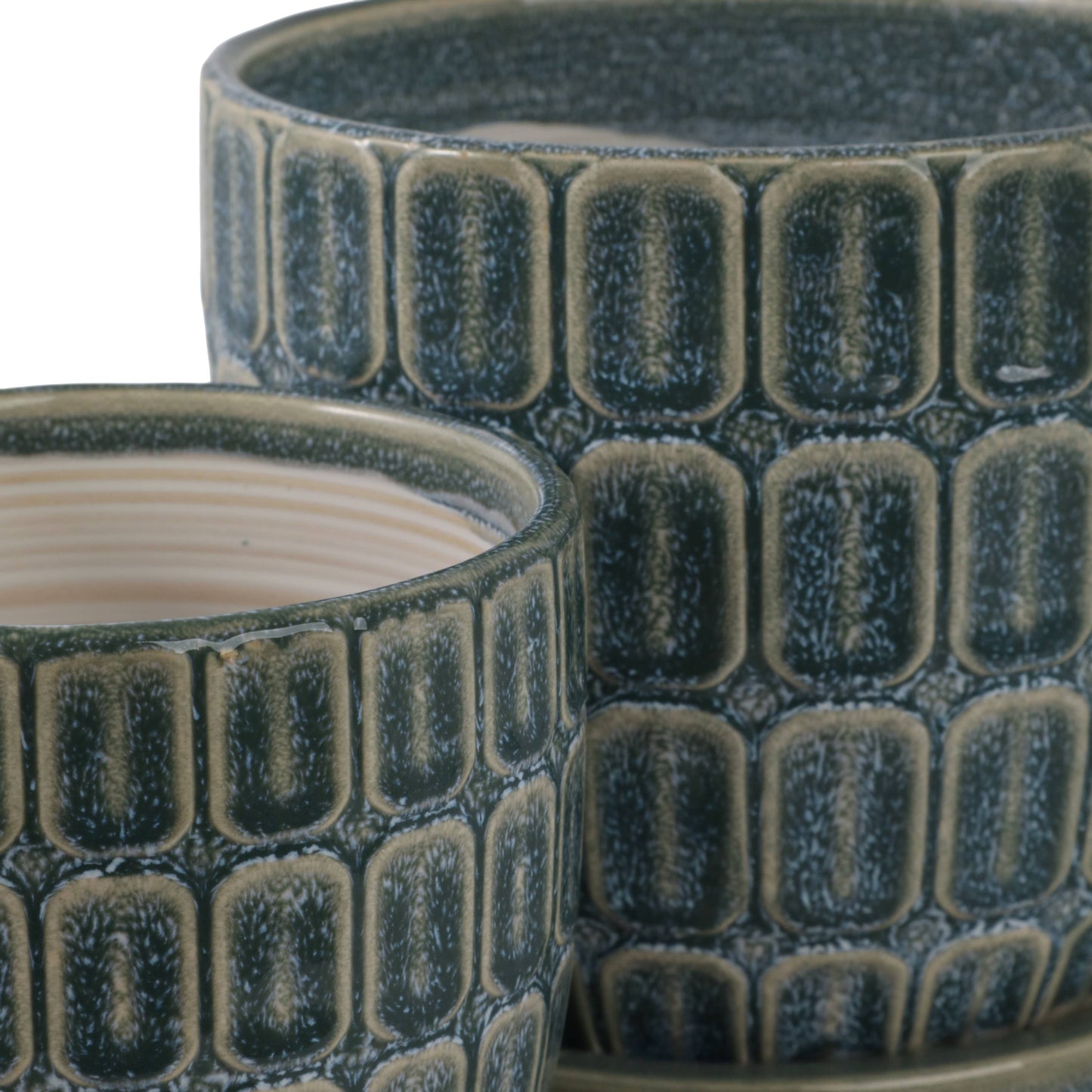 Plant Pot - Blue Ceramic Squoval in Saucer, 8 in.