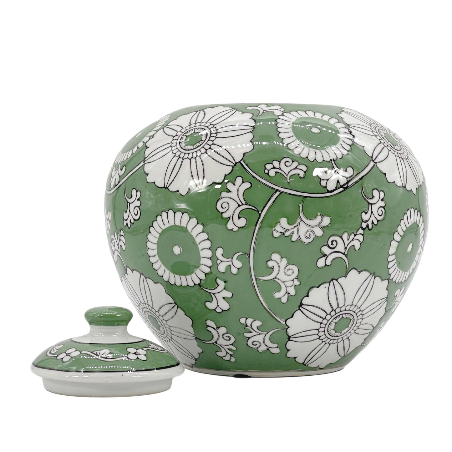 Floral Ceramic Chinoiserie Ginger Jar 8"
