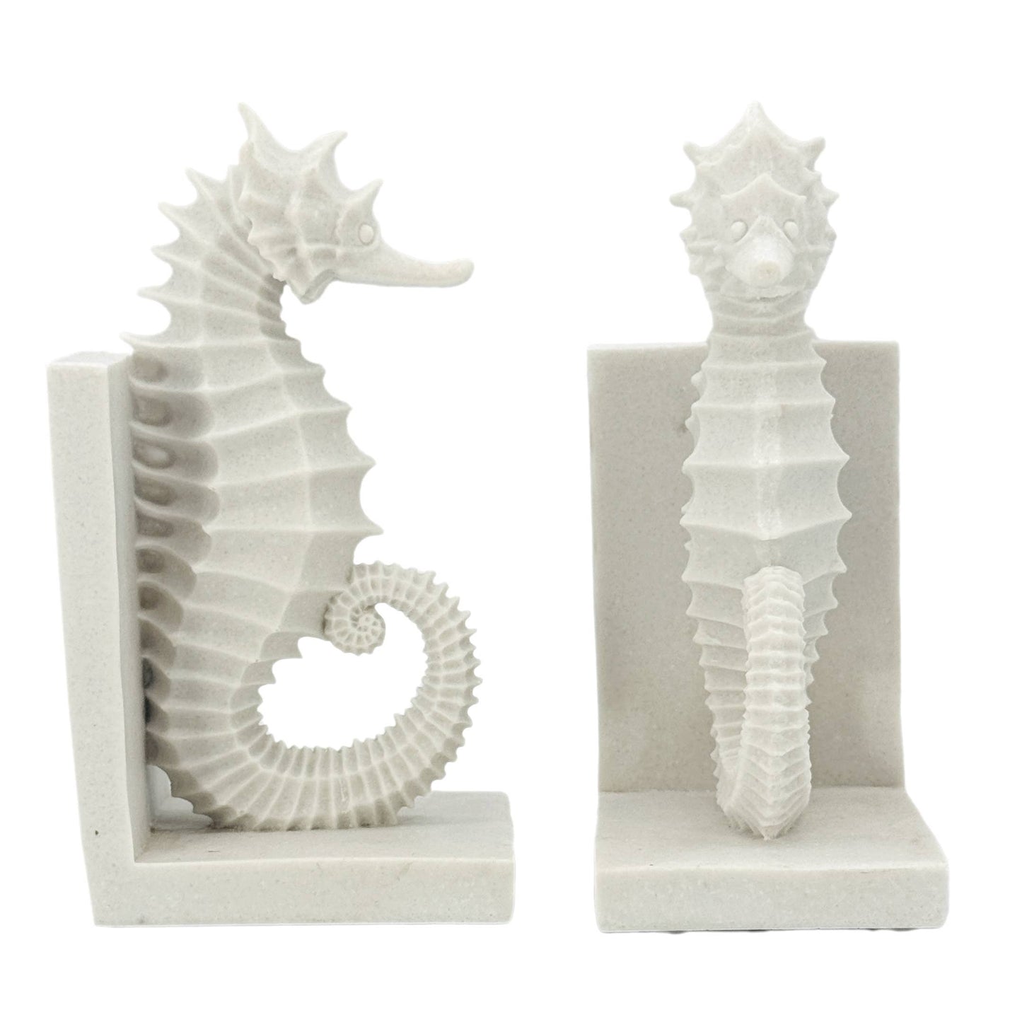 Poly-Marble Seahorse Coastal Style  Book Ends 8.3"