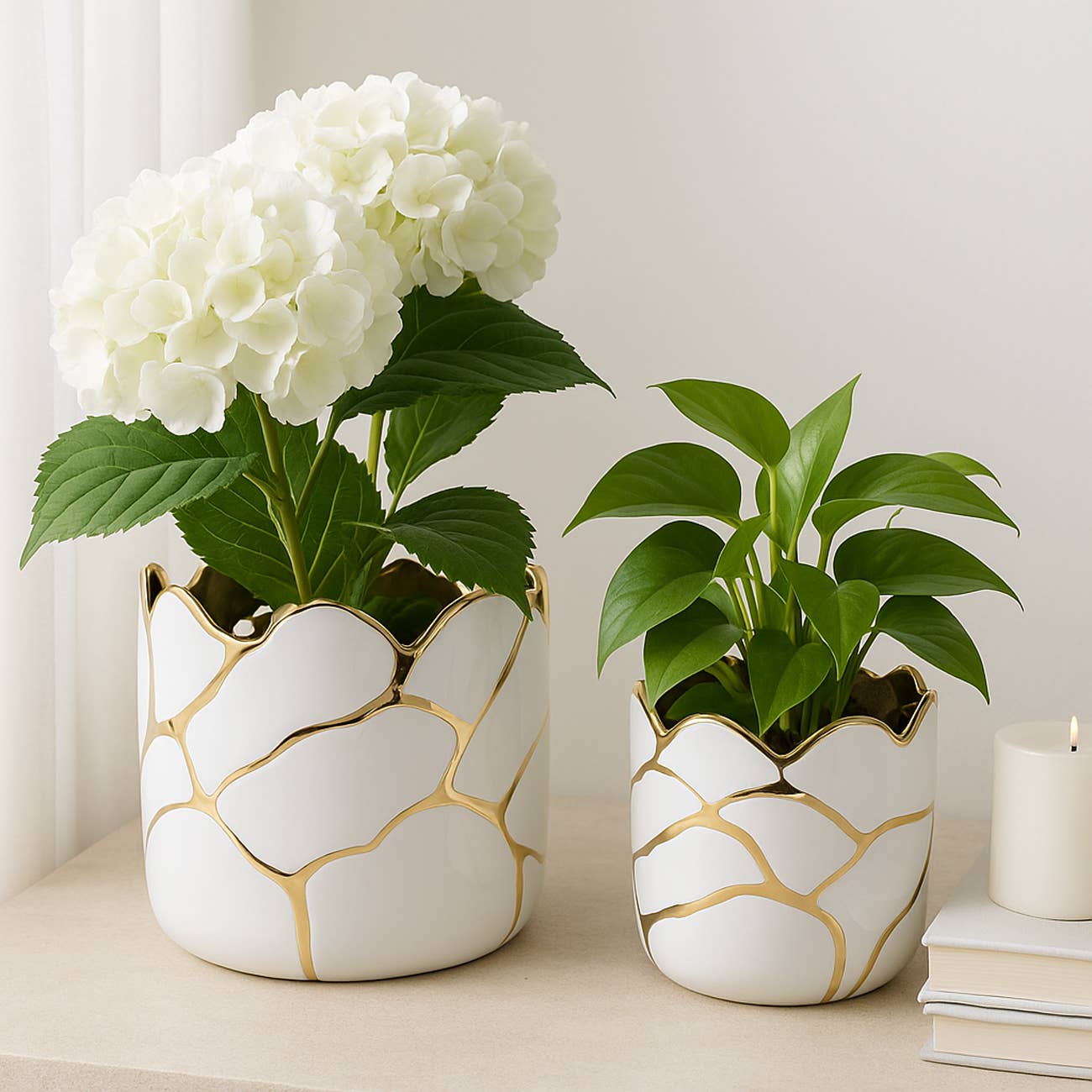 Resin Embossed Clouds Planters Set of 2 - White, 6/7 in.
