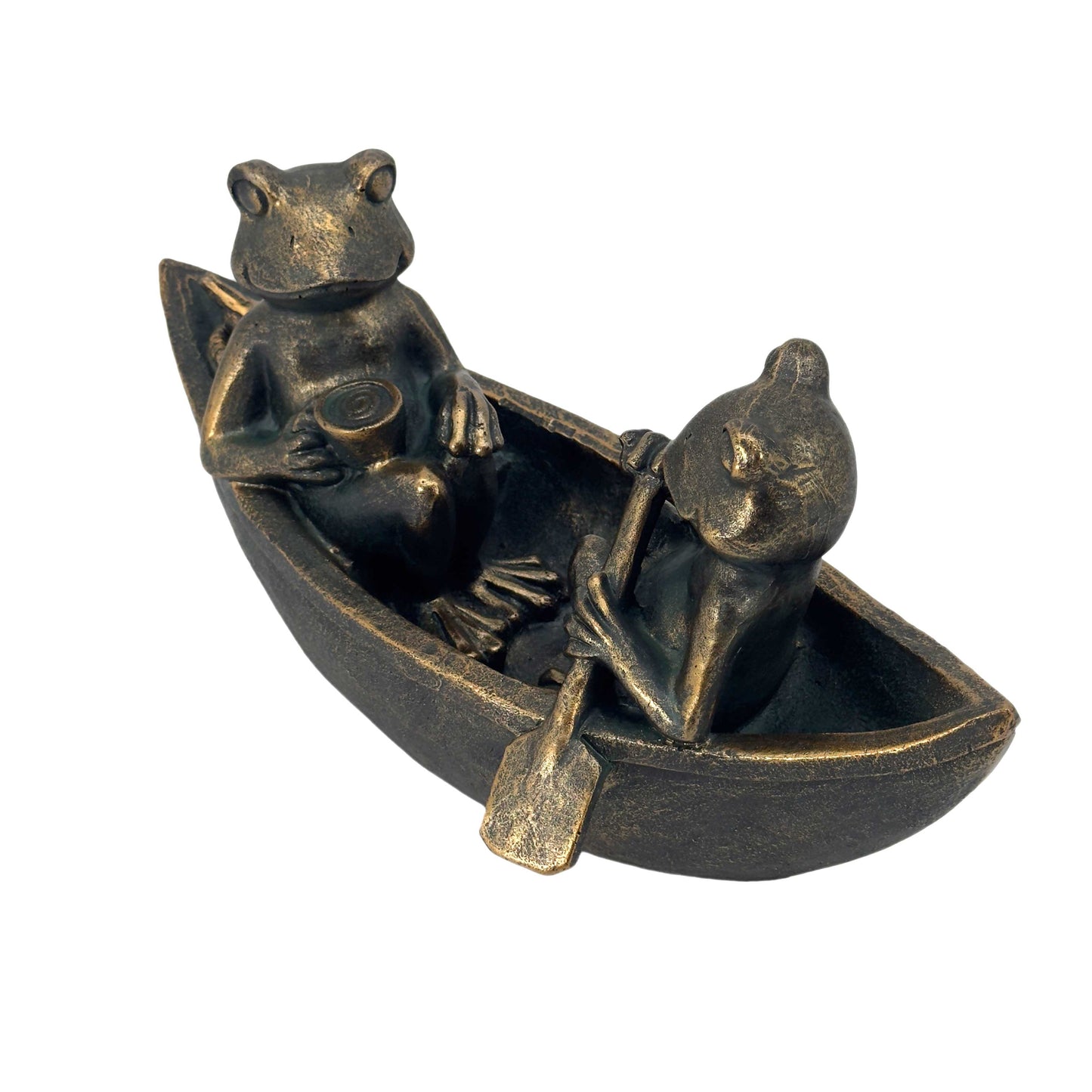 14" Rowing Frogs Copper-Look Resin Garden Statue