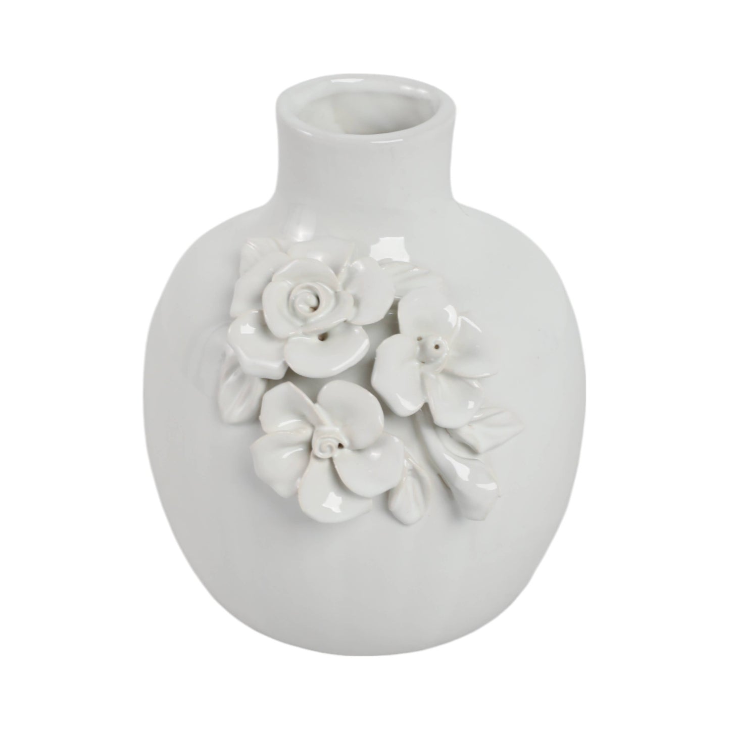 Decorative Vase - Cream Ceramic Rose Applique Bud, 6 in.