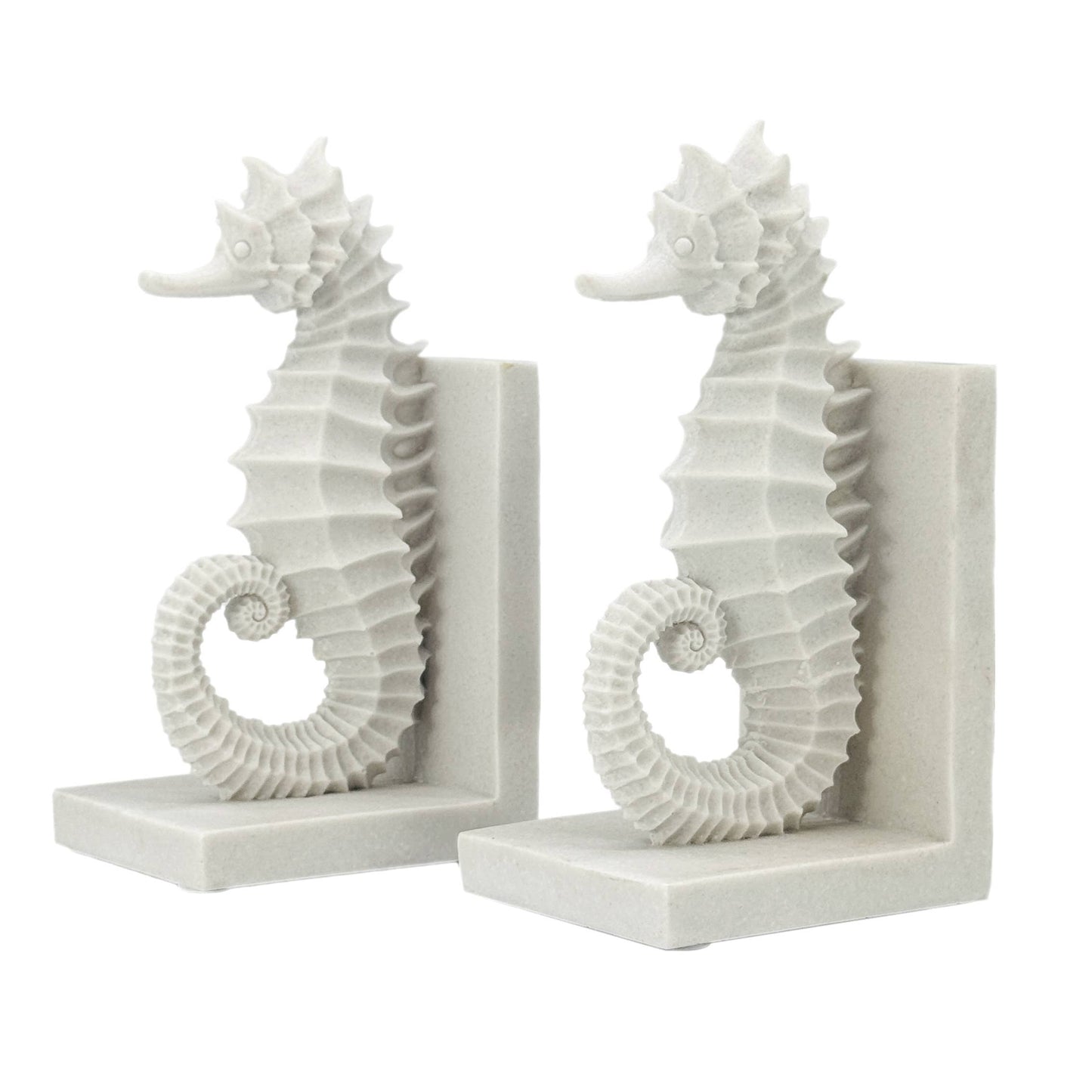 Poly-Marble Seahorse Coastal Style  Book Ends 8.3"