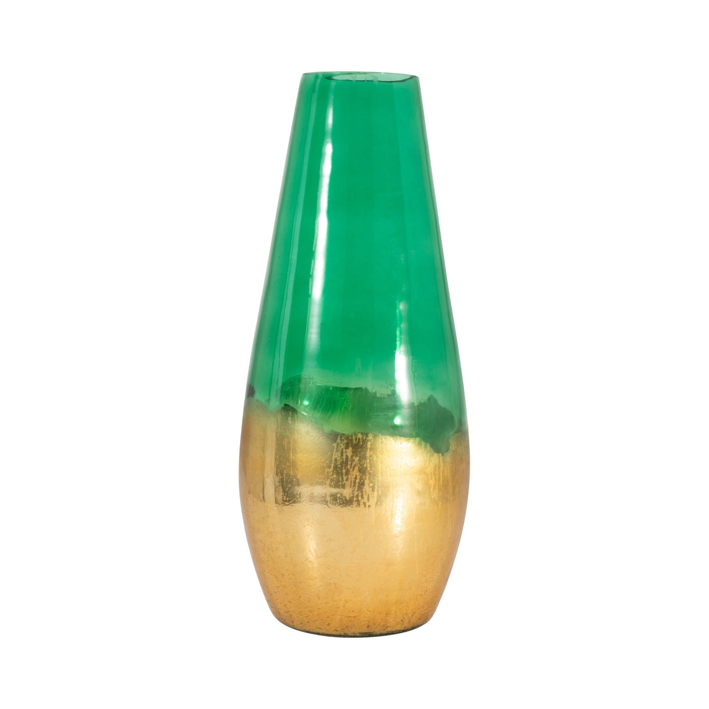 Glass Modern Gold Dipped Decorative Vase - Green, 19 in.