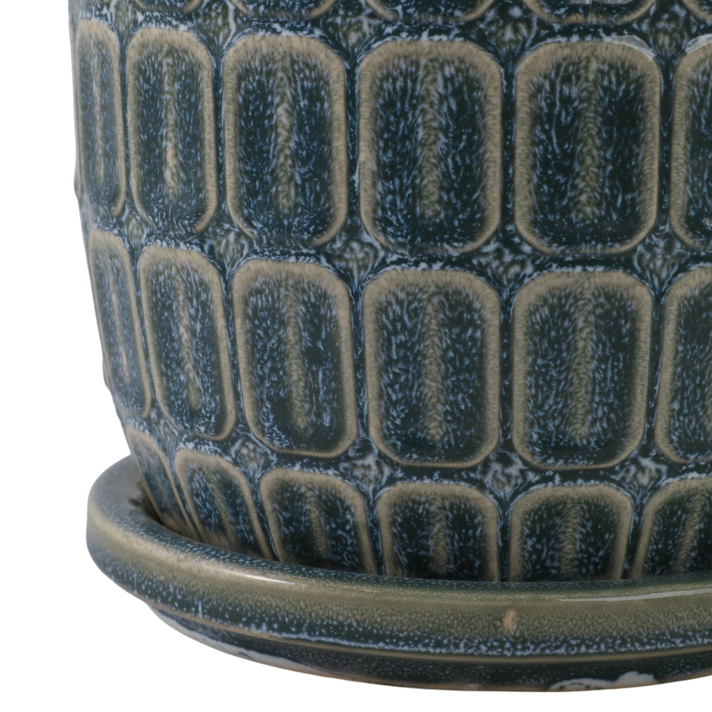 Plant Pot - Blue Ceramic Squoval in Saucer, 8 in.