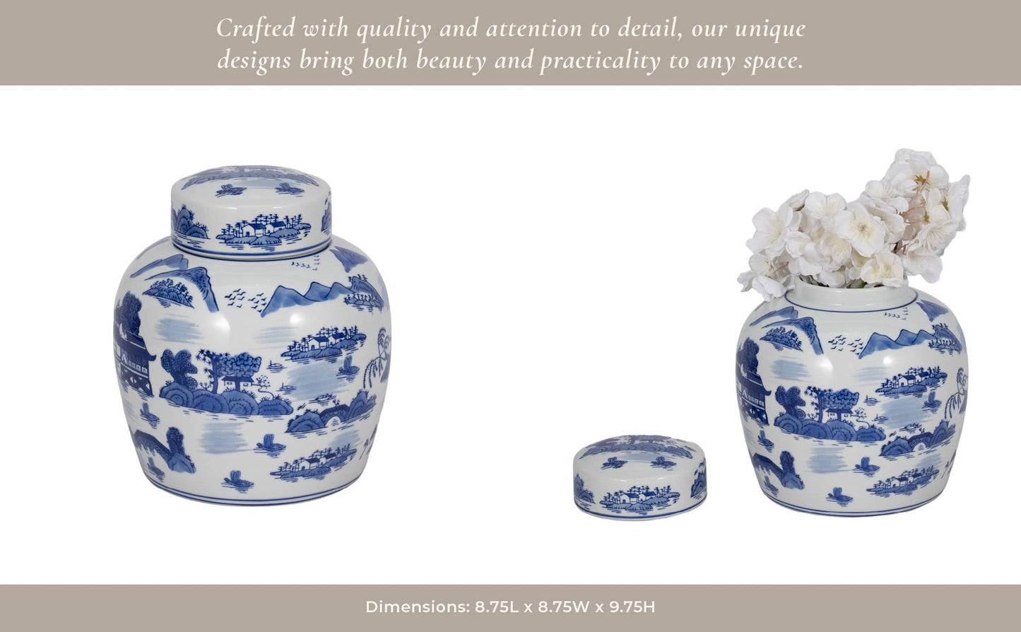 Decorative Jar - Blue Ceramic Round Lidded, 10 in.