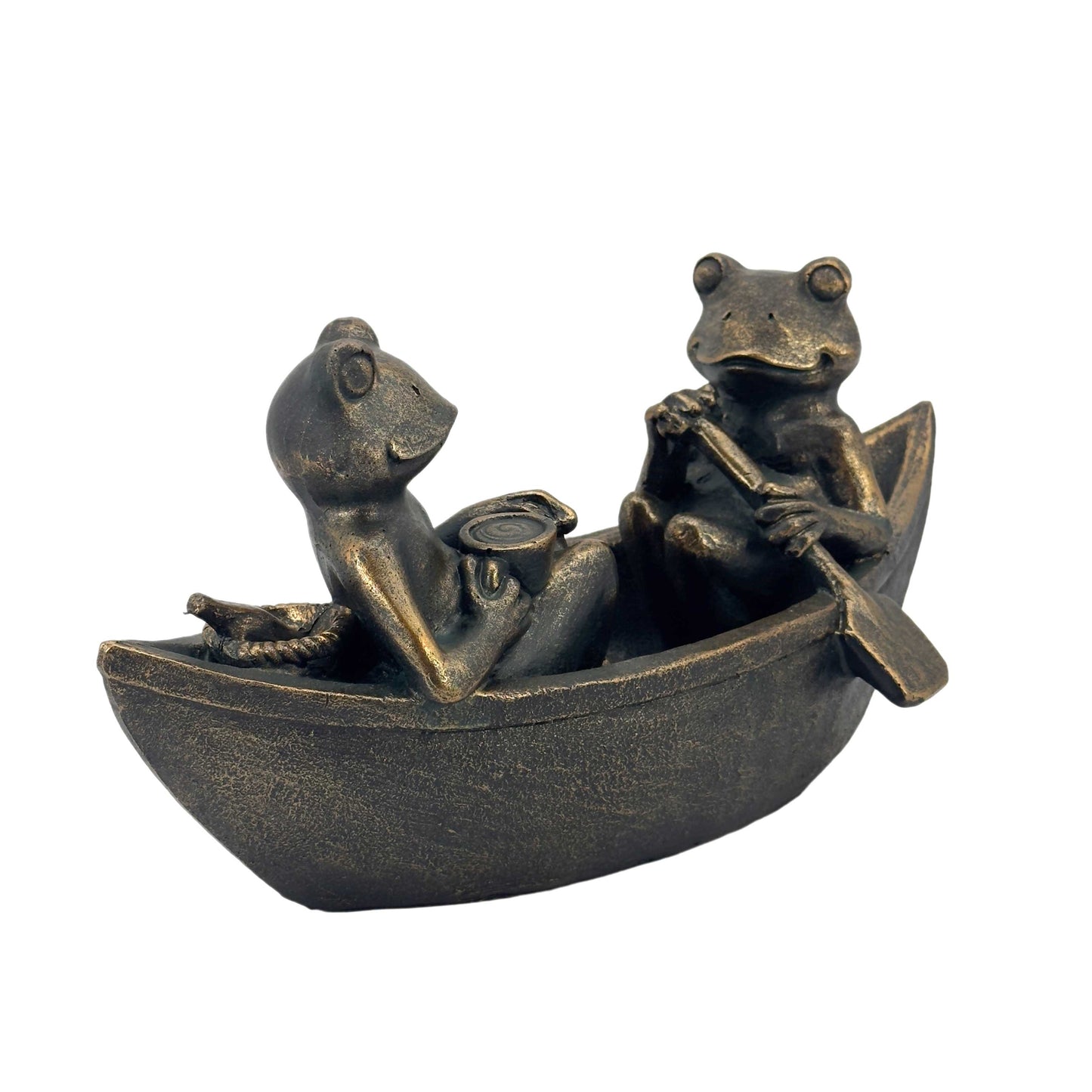 14" Rowing Frogs Copper-Look Resin Garden Statue