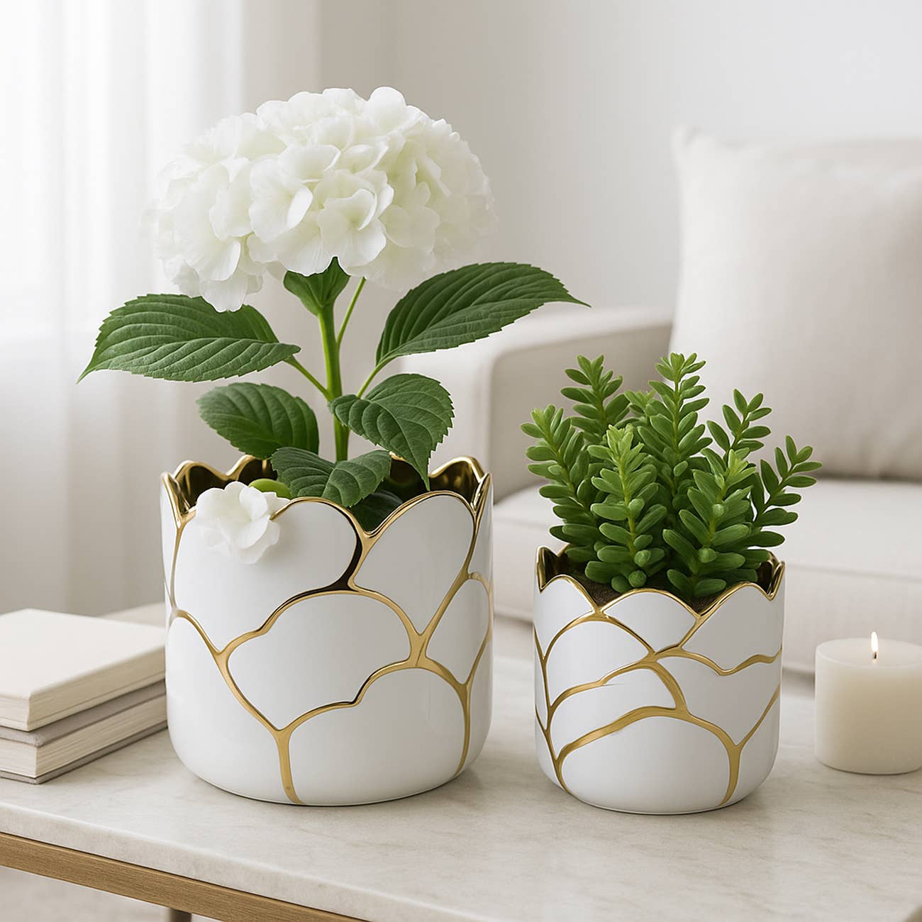 Resin Embossed Clouds Planters Set of 2 - White, 6/7 in.