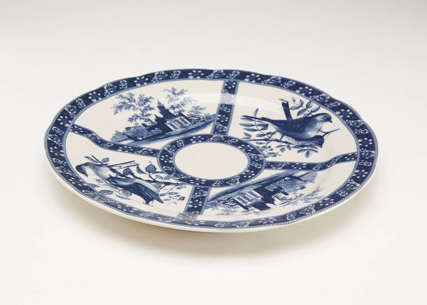 10" Round Plate, Bird Design, Blue & White