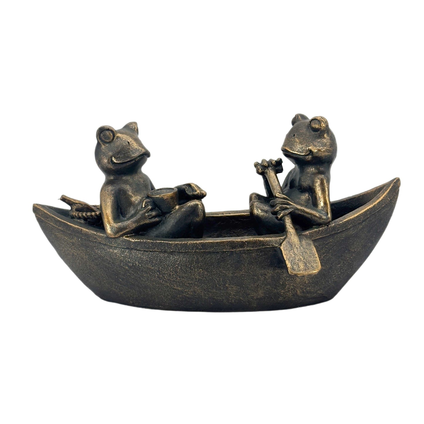 14" Rowing Frogs Copper-Look Resin Garden Statue