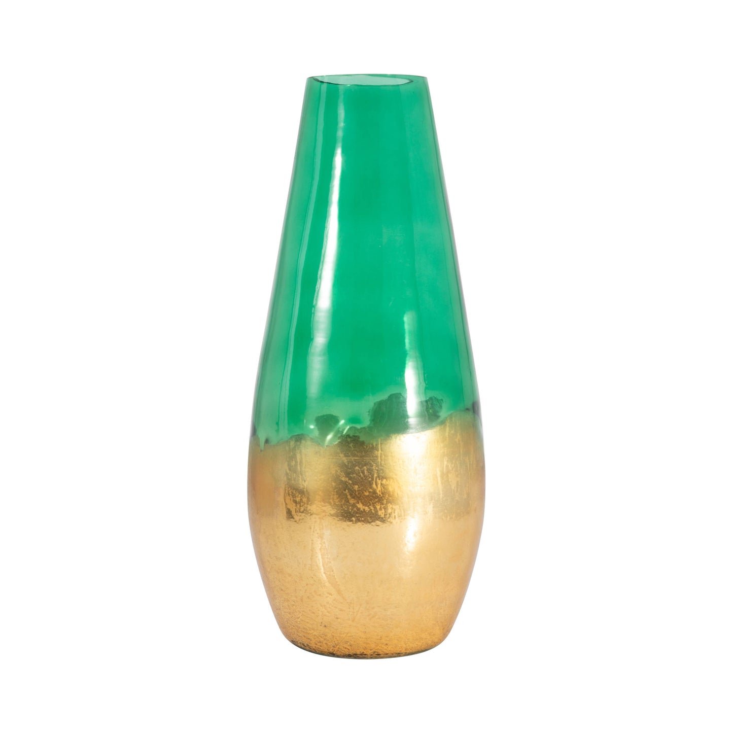 Glass Modern Gold Dipped Decorative Vase - Green, 19 in.