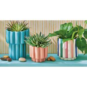 Scallop Striped Stoneware Planter Multi with Silicone Plug