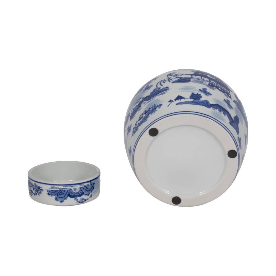 Decorative Jar - Blue Ceramic Round Lidded, 10 in.