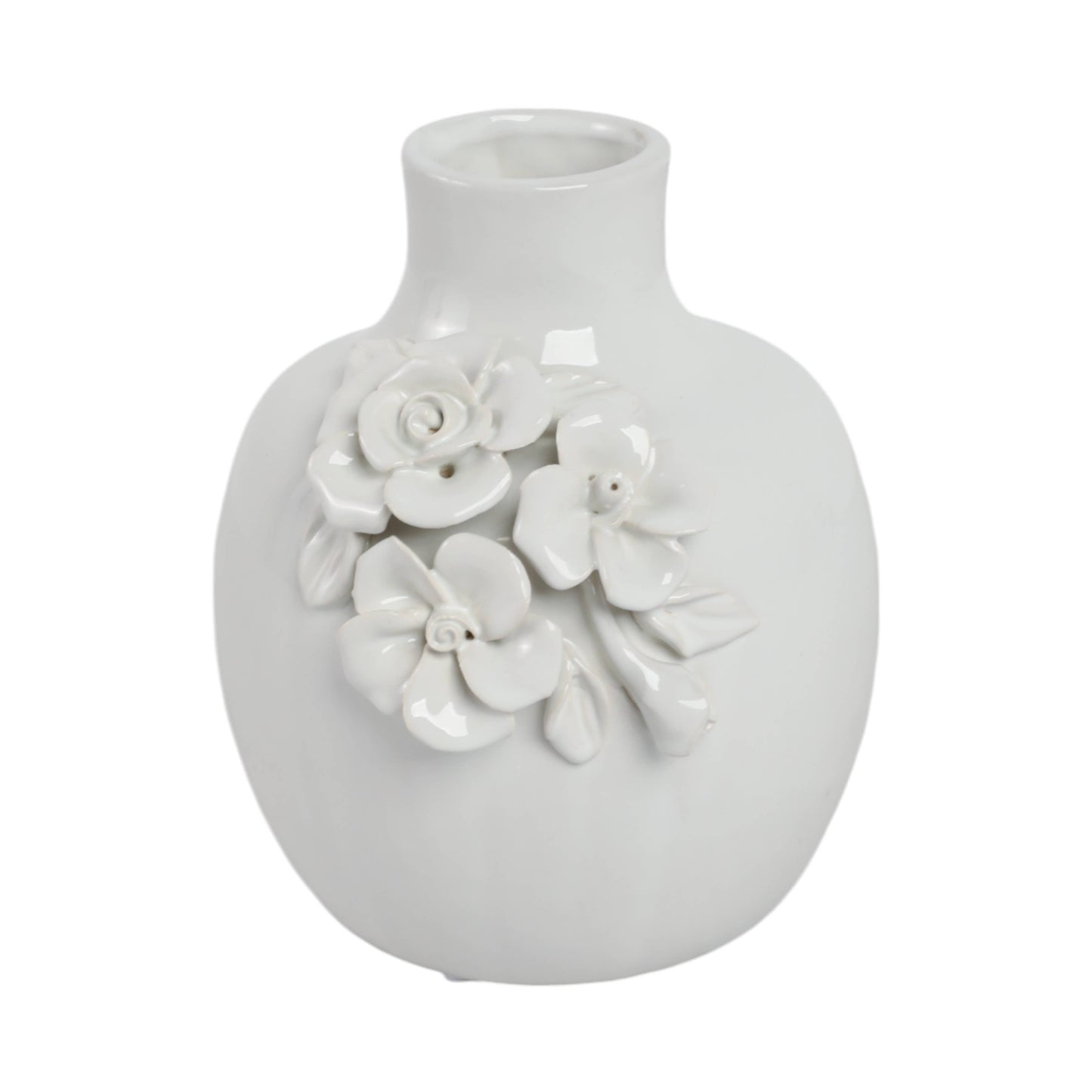 Decorative Vase - Cream Ceramic Rose Applique Bud, 6 in.