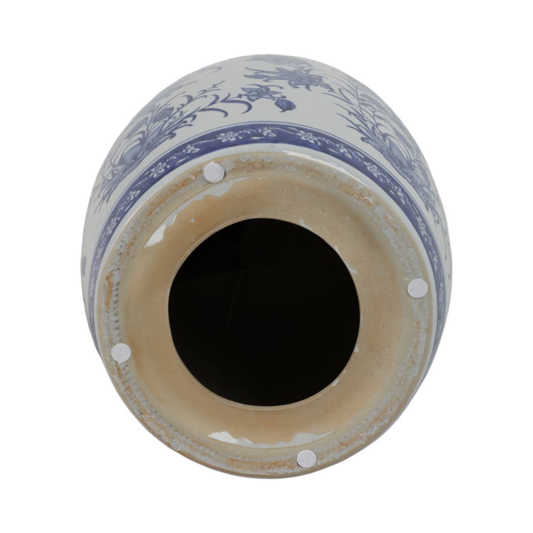 Stool - Blue Ceramic Pinwheel Flower Chinoiserie, 18 in.