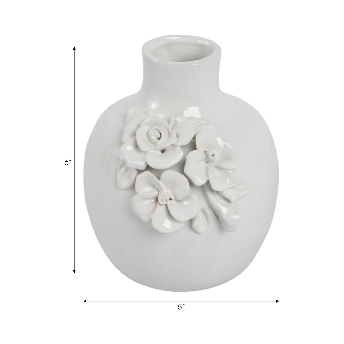 Decorative Vase - Cream Ceramic Rose Applique Bud, 6 in.