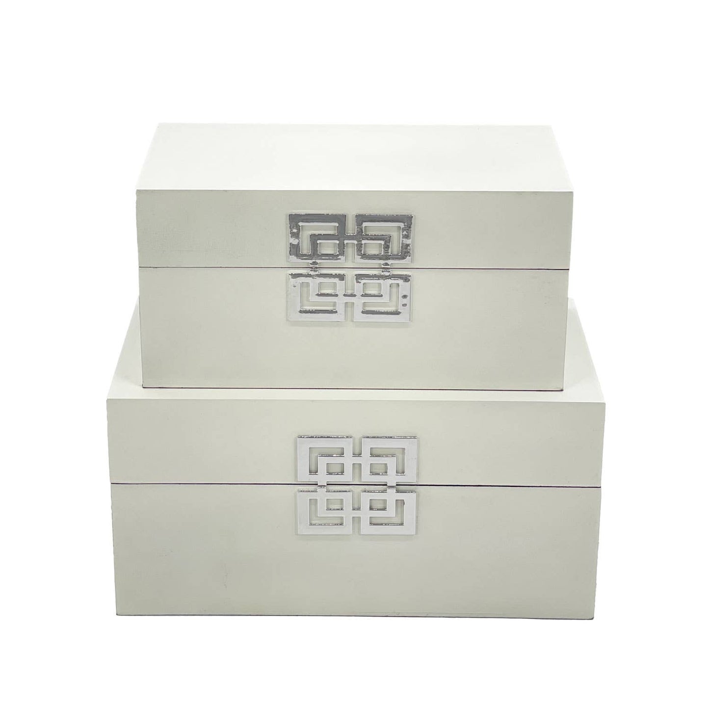 Wood Storage Box Gift Box Set of 2 - White & Silver