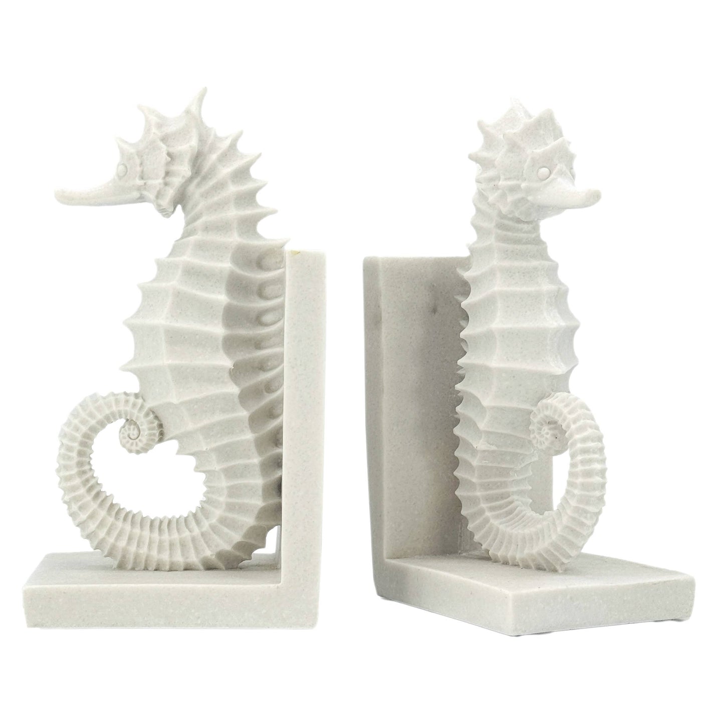 Poly-Marble Seahorse Coastal Style  Book Ends 8.3"