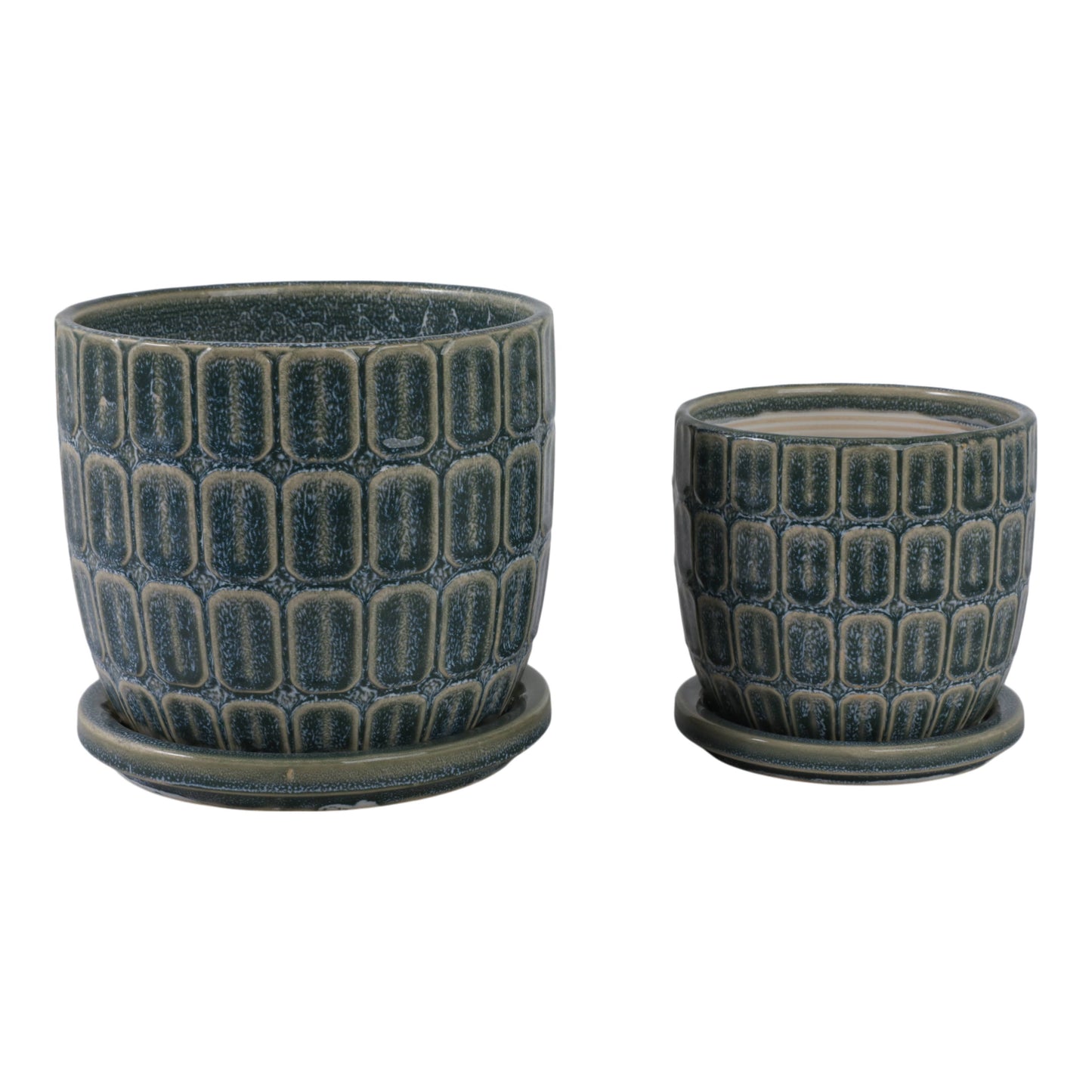 Plant Pot - Blue Ceramic Squoval in Saucer, 8 in.