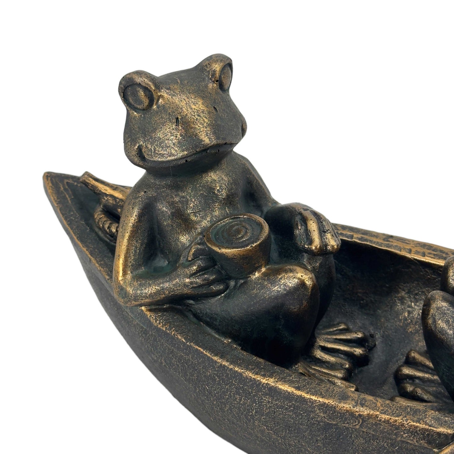 14" Rowing Frogs Copper-Look Resin Garden Statue