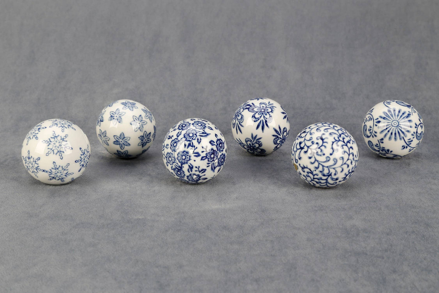 Set of Six 2.5" Blue and White Decorative Balls