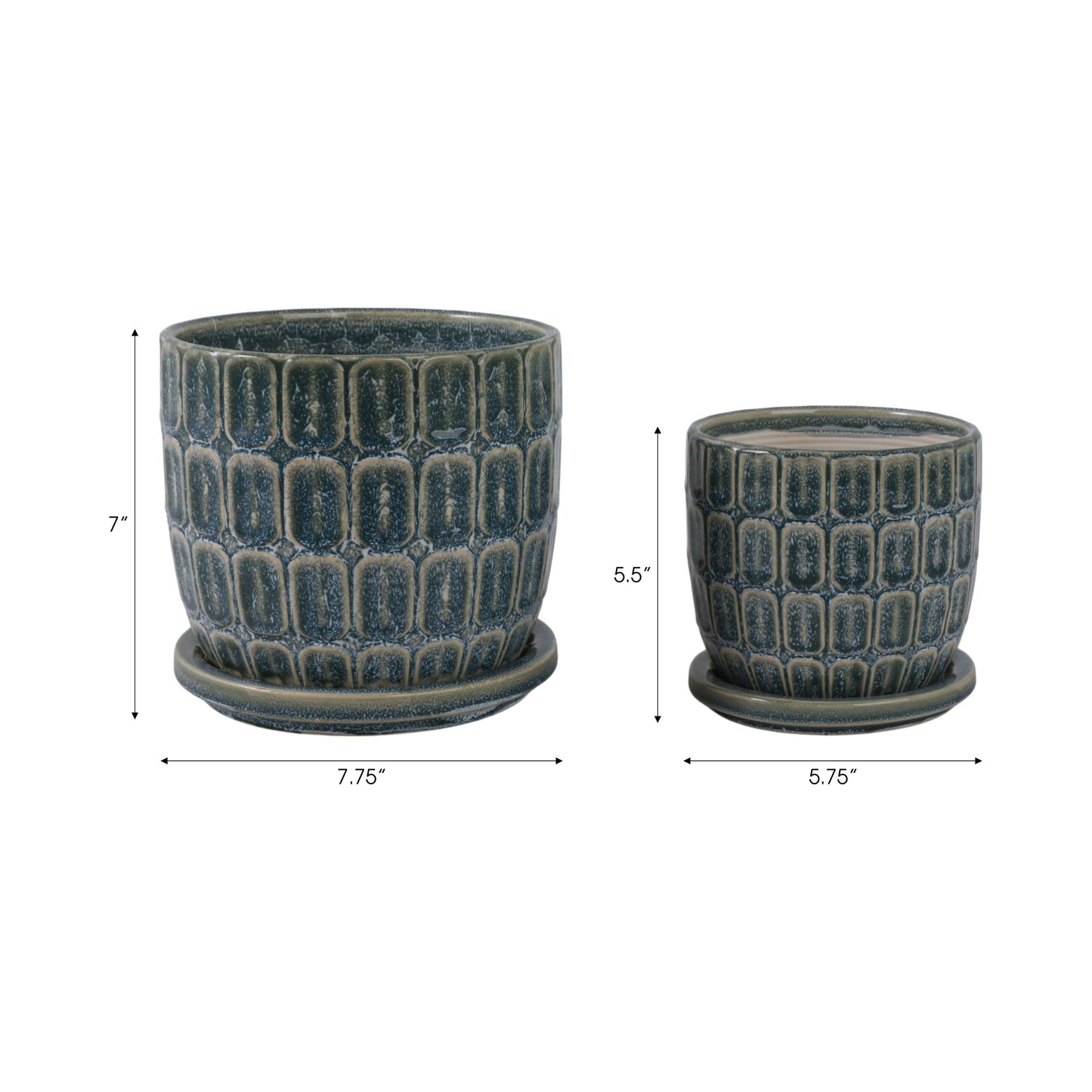 Plant Pot - Blue Ceramic Squoval in Saucer, 8 in.