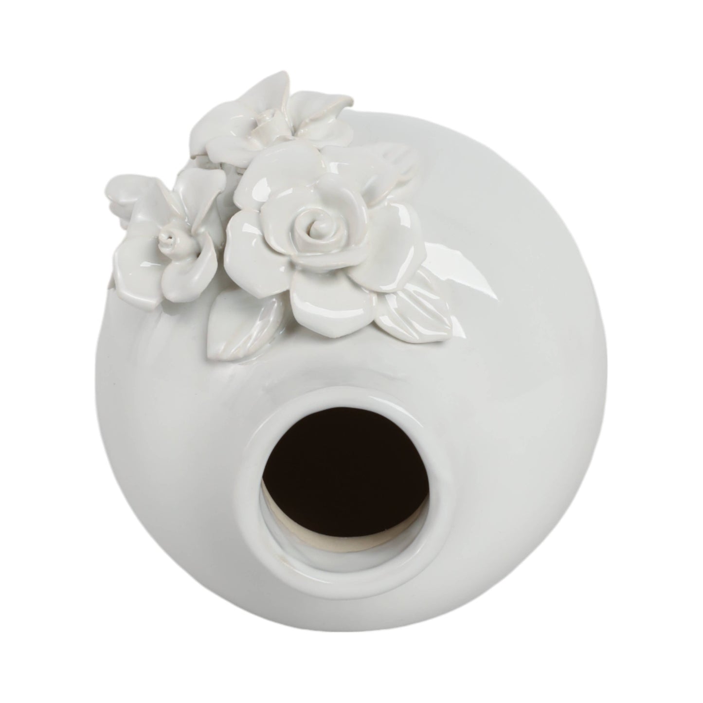 Decorative Vase - Cream Ceramic Rose Applique Bud, 6 in.
