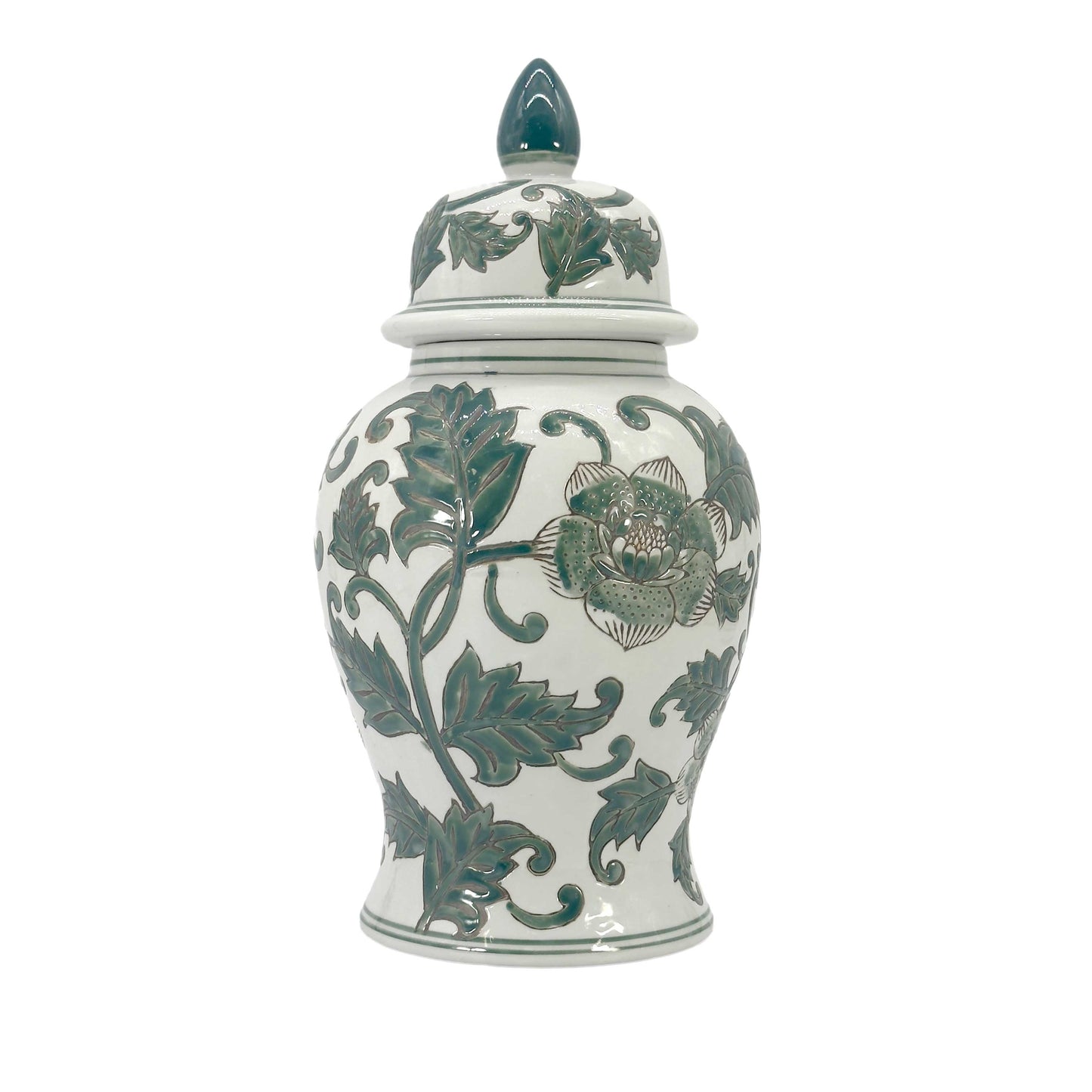 White & Green Chinoiserie Ginger Jar 14"