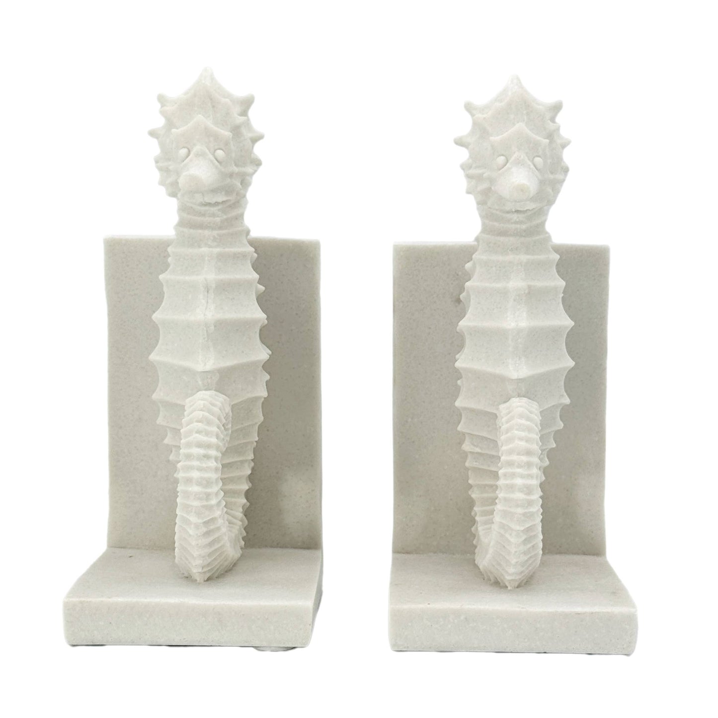 Poly-Marble Seahorse Coastal Style  Book Ends 8.3"