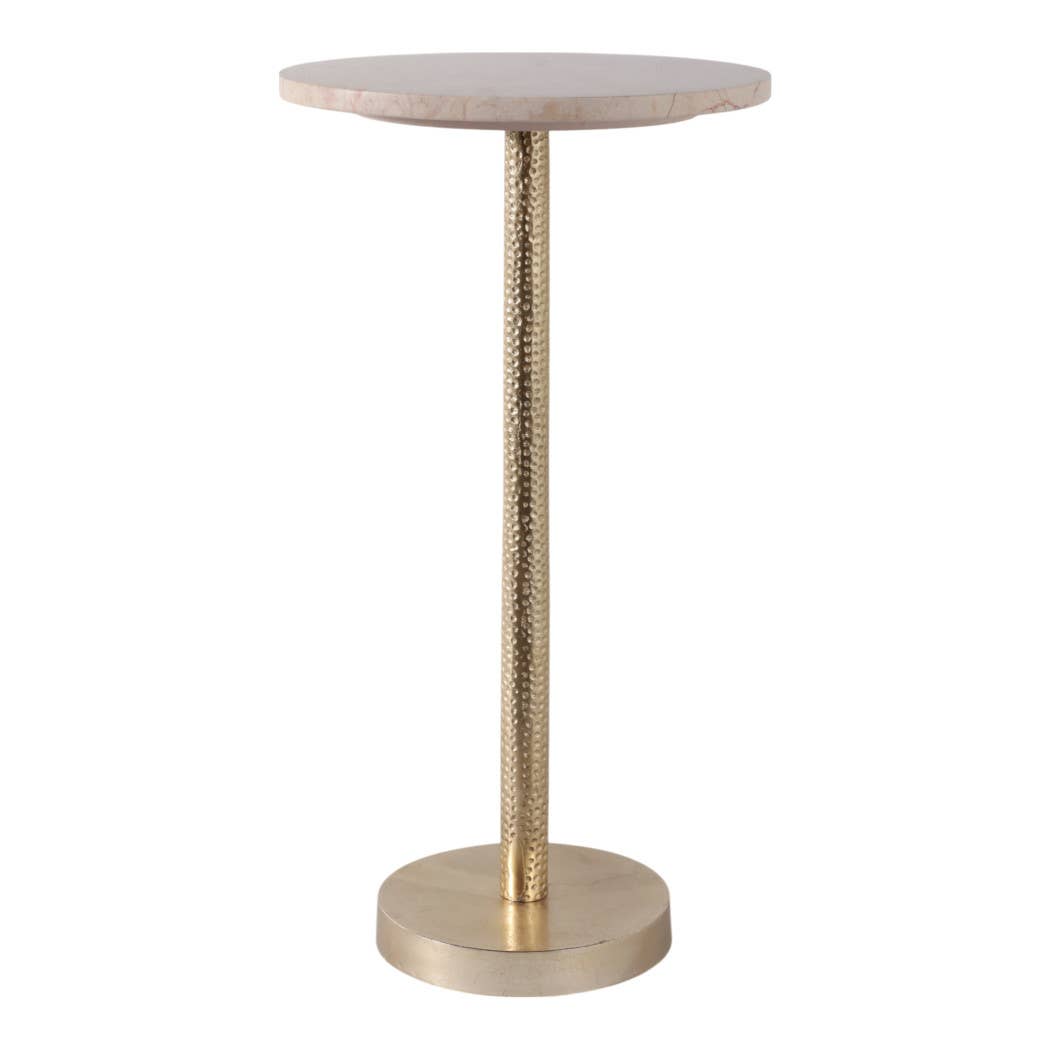 Drink Table - Ivory Marble Top Gold Metal Base, 25 in.