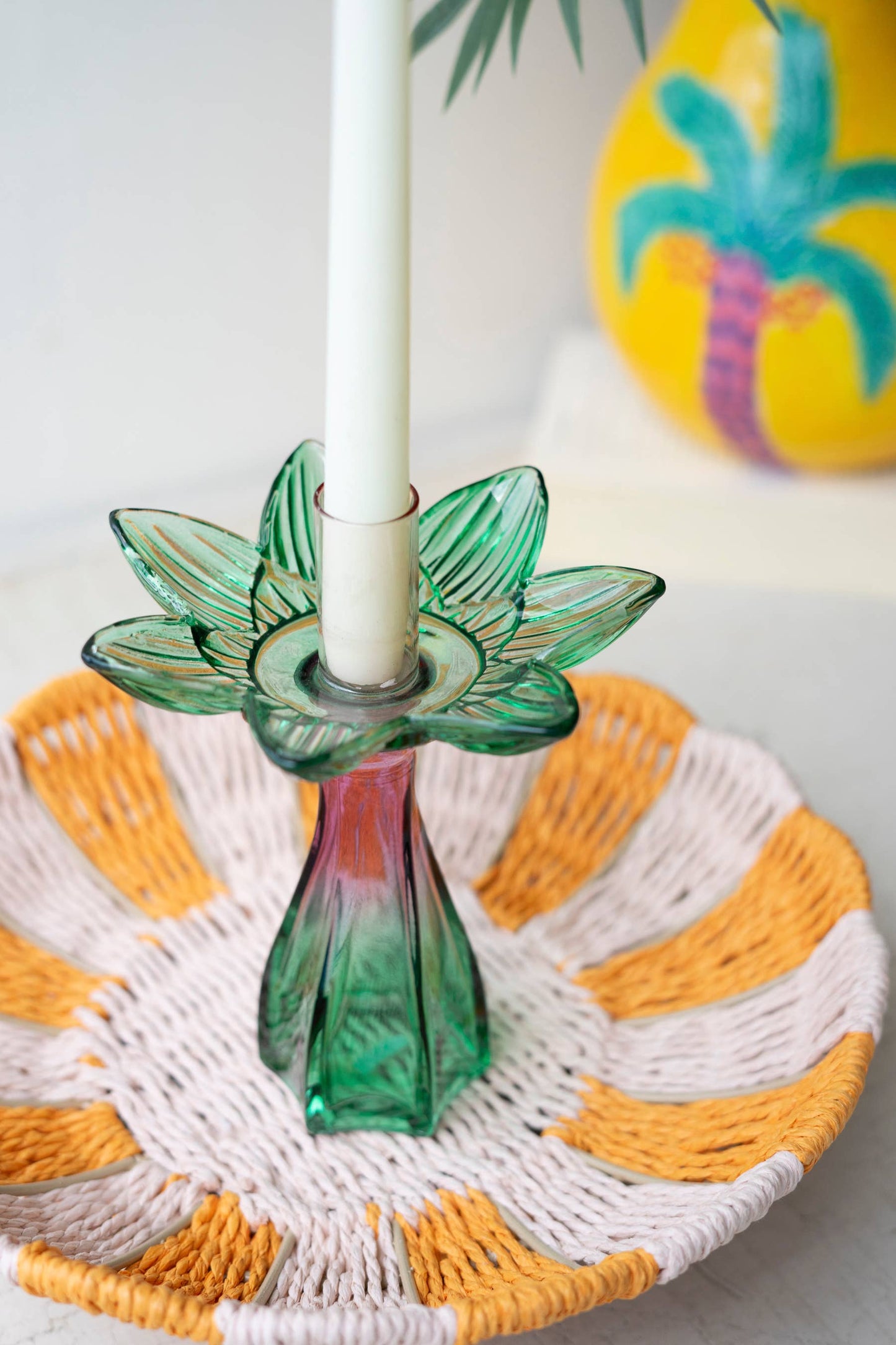 Colored Glass Flower Taper Candle Holder