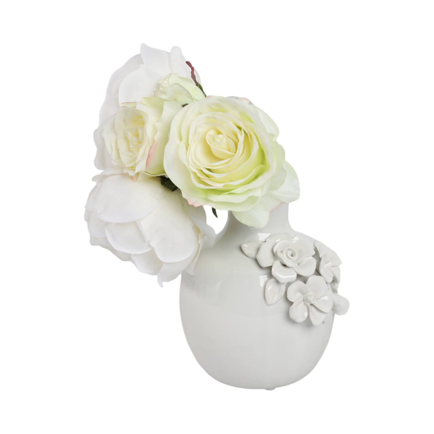 Decorative Vase - Cream Ceramic Rose Applique Bud, 6 in.
