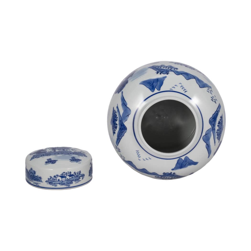 Decorative Jar - Blue Ceramic Round Lidded, 10 in.
