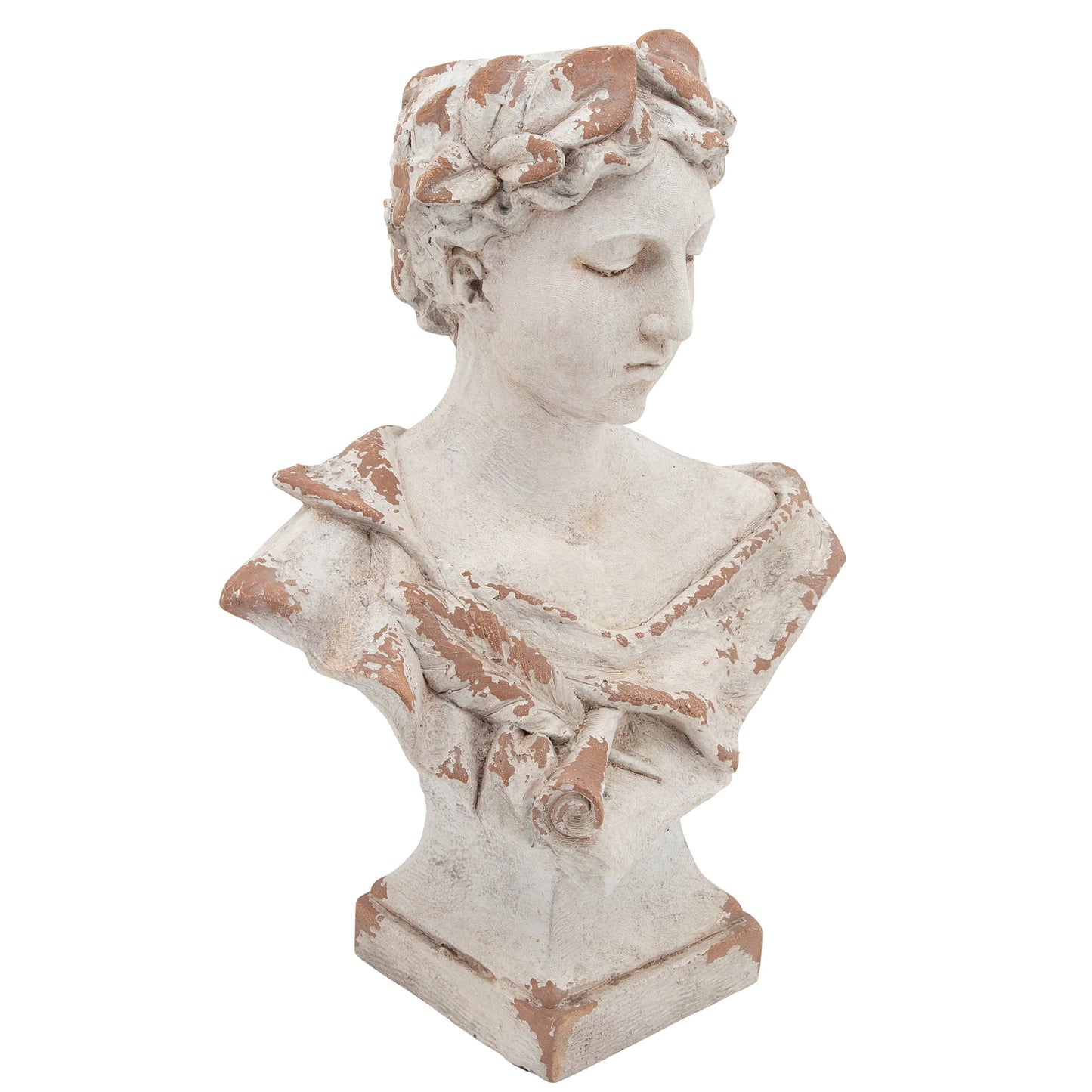 Statuary - White Resin Lady with Laurels Woman Bust, 21 in.