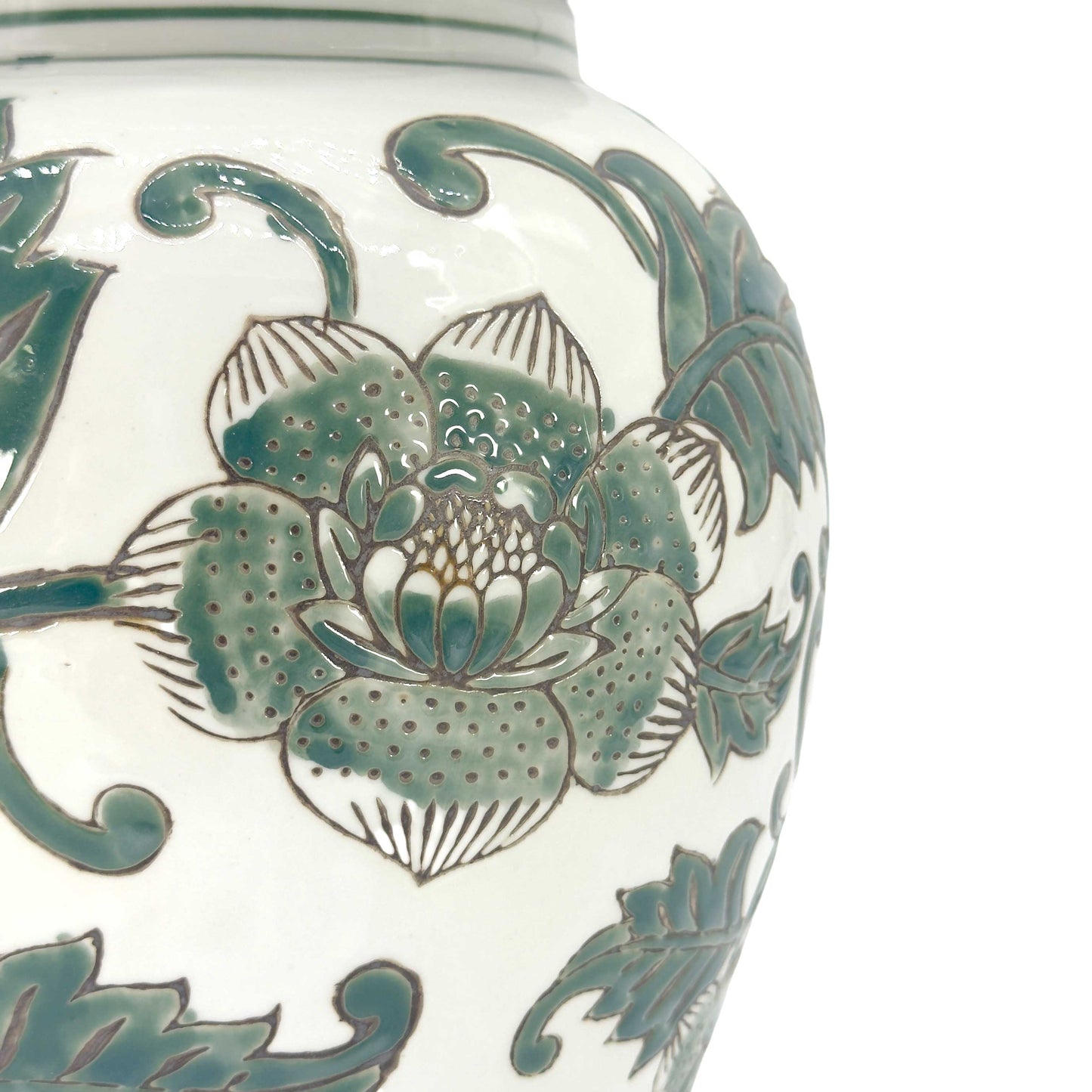 White & Green Chinoiserie Ginger Jar 14"