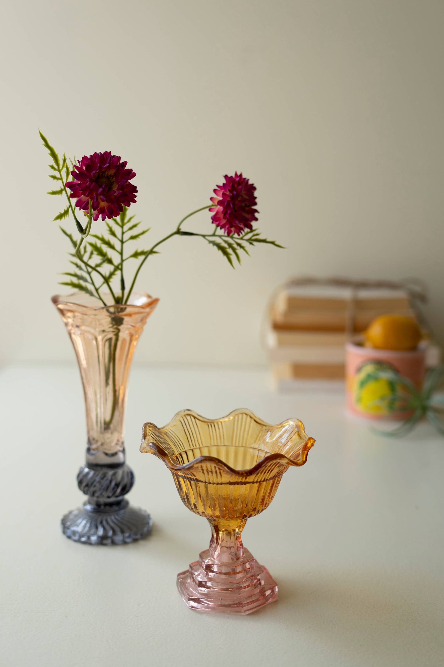 Colored Glass Bowl and Vase