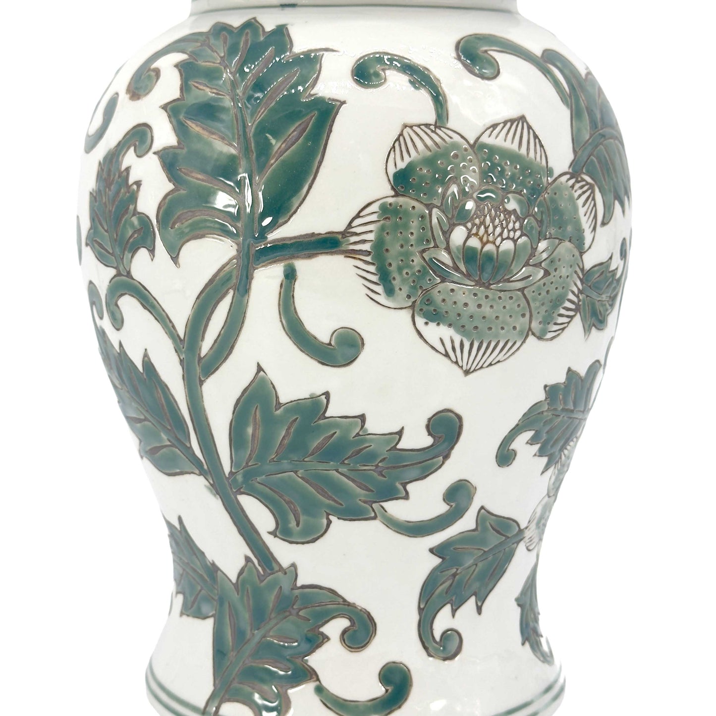 White & Green Chinoiserie Ginger Jar 14"
